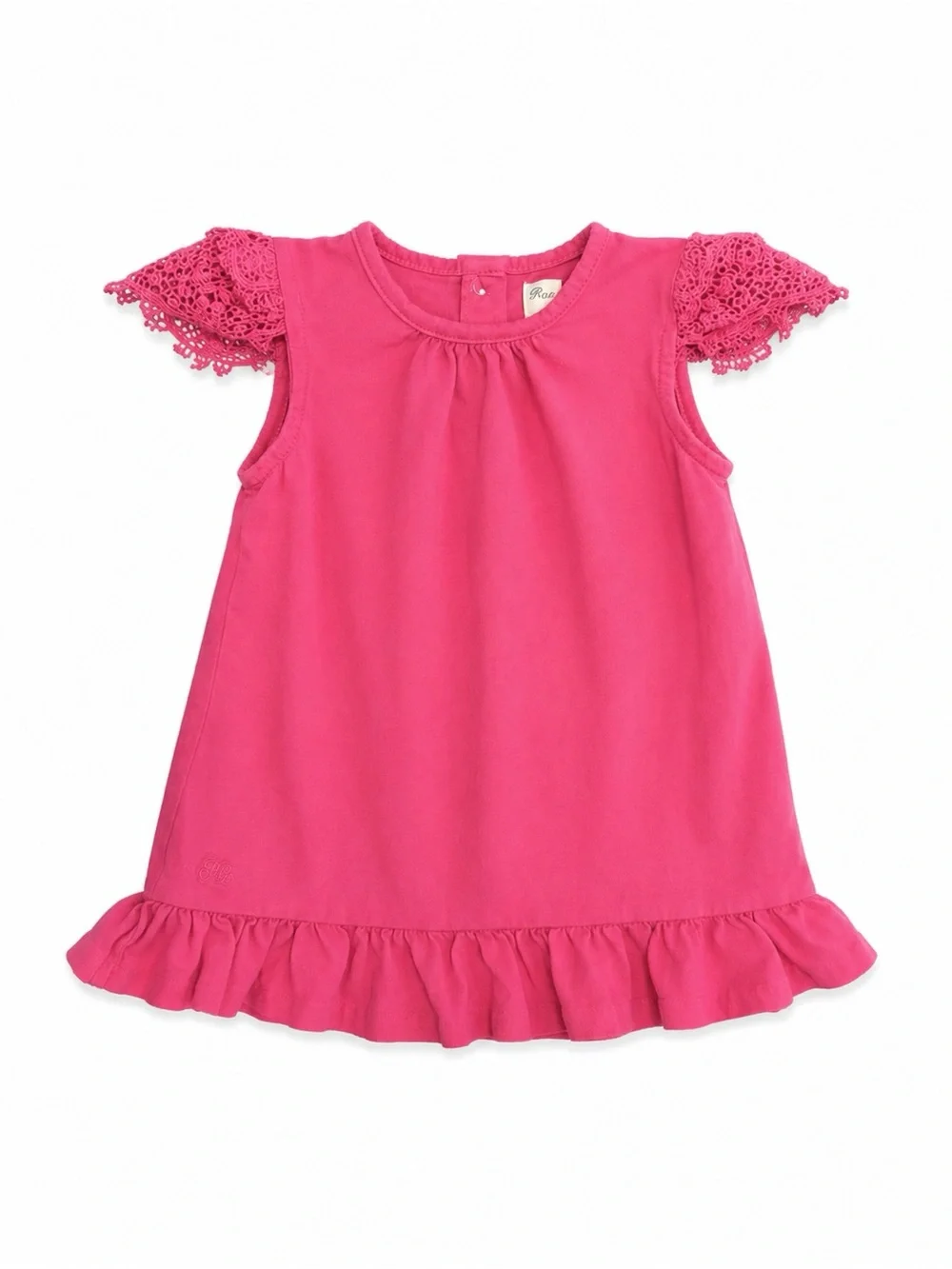 Ralph Lauren Baby Girls Pink Lace Sleeve Ruffle Dress 6M